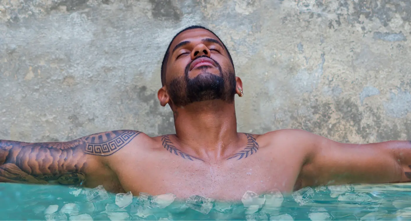 Man in ice cold bath for injury rehab