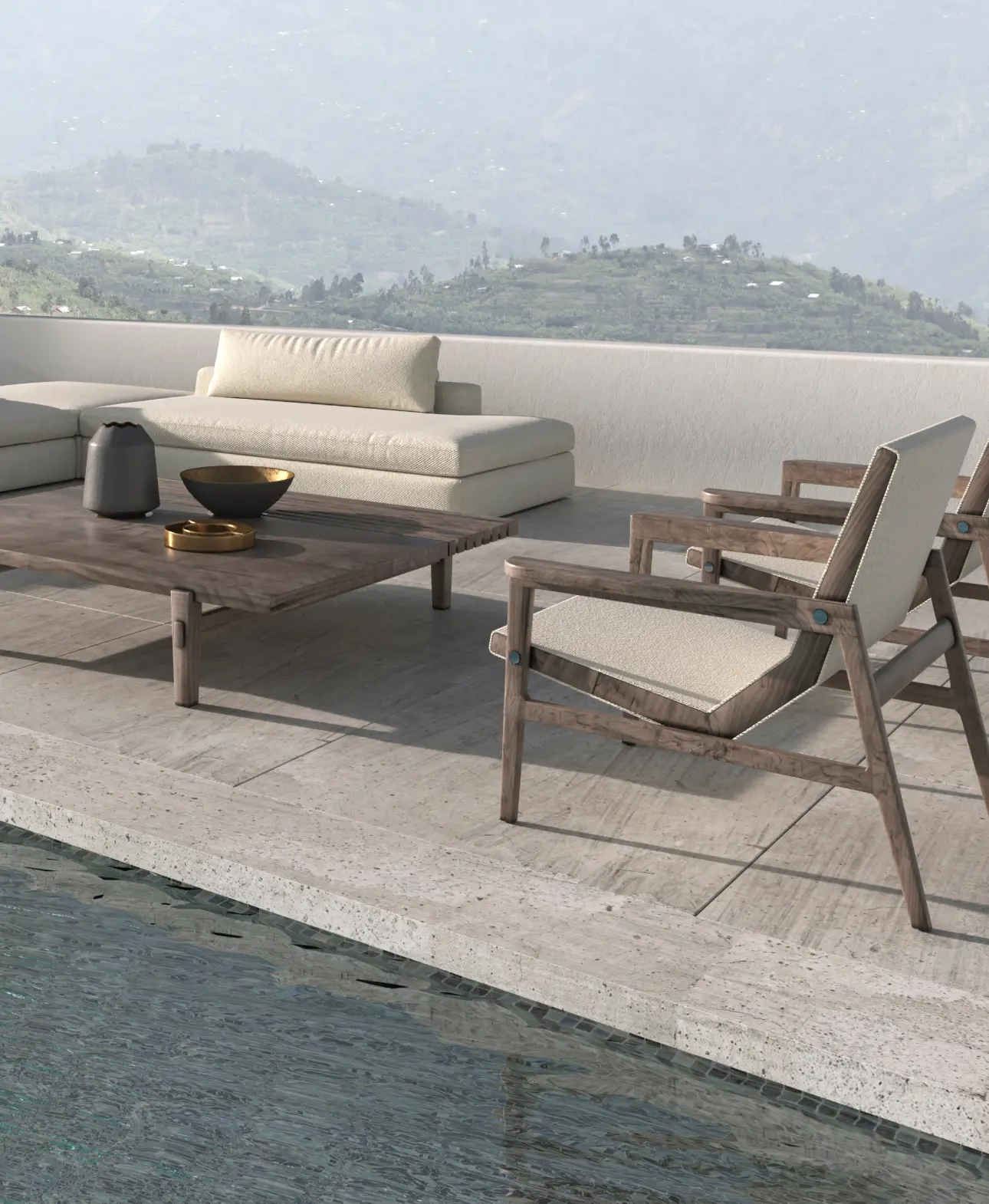 Luxury outdoor furniture around a swimming pool